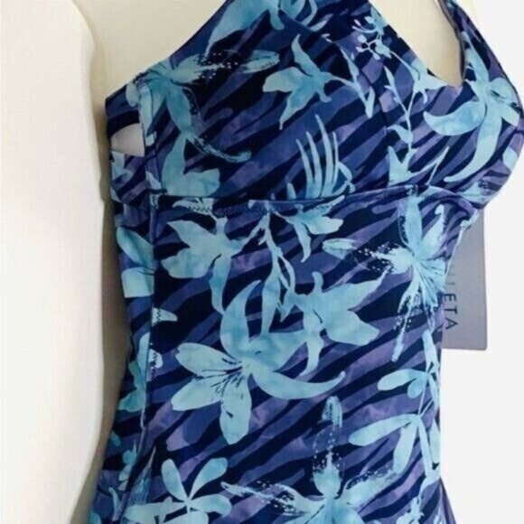 Athleta Womens A-C Triangle Tankini Top Swim Tank XS Floral Blue Beachy - Picture 4 of 12